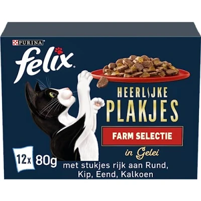 Afbeelding van Felix Heerlijke Plakjes Farm Selectie Kattenvoer Natvoer Rund Kip Eend &amp; Kalkoen 48 x 80 g