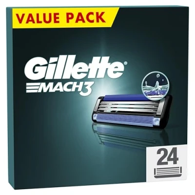 Afbeelding van Gillette Mach3 scheermesjes voor heren, verpakking van 24 scheermesvullingen, sterker dan stalen messen, verbeterde Lubrastrip