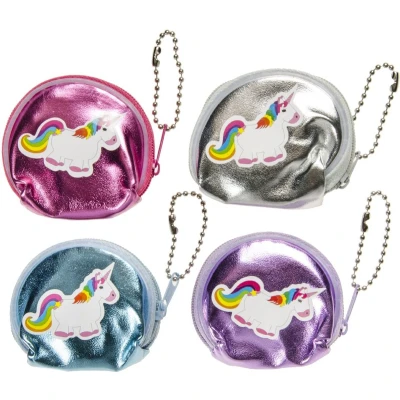 Afbeelding van Mini Portemonnee Eenhoorn 4 stuks roze paars zilver en blauw uitdeelcadeautje traktatie