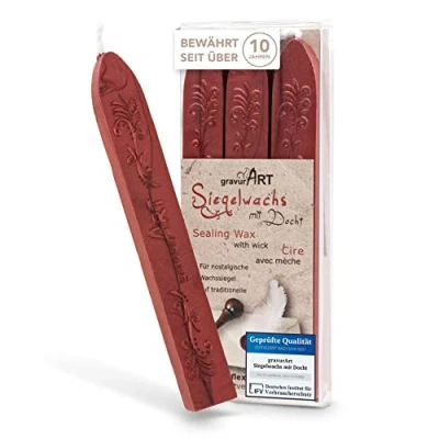 Afbeelding van gravurART Zegelwas rood metallic persoonlijke brieven verzegelen met stempelwas voor zegelstempel 3 staven was lont