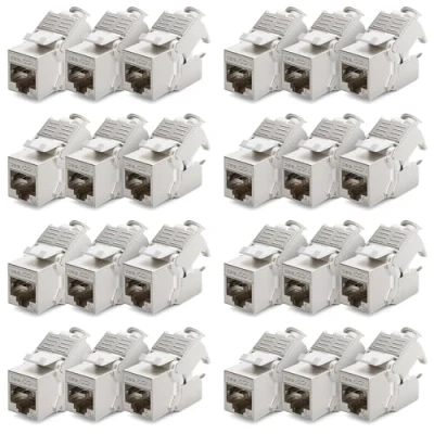 Afbeelding van deleyCON 24x CAT6a Keystone Jackmodule Patchkabel Netwerkkabel Verbinder STP Afscherming RJ45 Bus Netwerkdoos Patchpanel Keystonemount Uitbreiding
