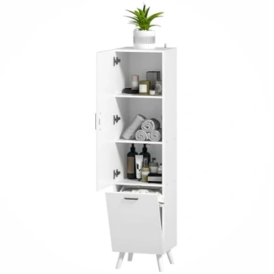 Afbeelding van HOMCOM Badkamermeubel, opbergkast met deurkasten, badkamerkast, keuken, woonkamer, 35 x 31,5 144 cm, wit
