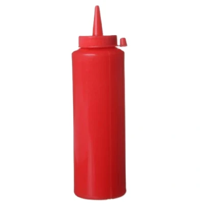 Afbeelding van HENDI Squeeze fles, rood, 0,35L, saus dispenser, knijpfles, lekvrij, herbruikbaar, ketchup, mosterd, olijfolie, ø55x(H)205mm, polyethyleen