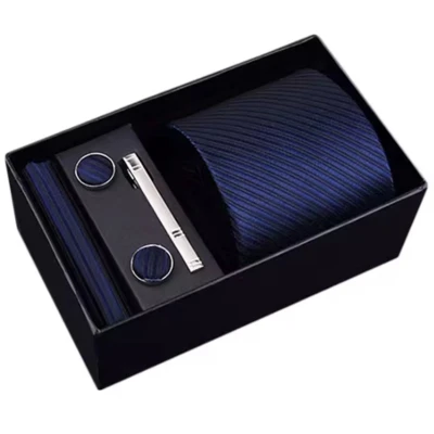Afbeelding van Actie4you® Luxe Stropdas Set Met Manchetknopen en Pochet Dasspeld Geschenkdoos 4 Delig Blauw Streep