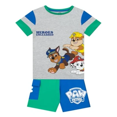 Afbeelding van Paw Patrol T shirt en shorts Coördinatenset Chase, Rubble, Skye Marshall short set Grijs 104
