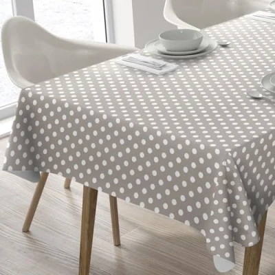 Afbeelding van Wasdoek tafelkleed afwasbaar rechthoekig 140 x 240 cm stippen beige grijs