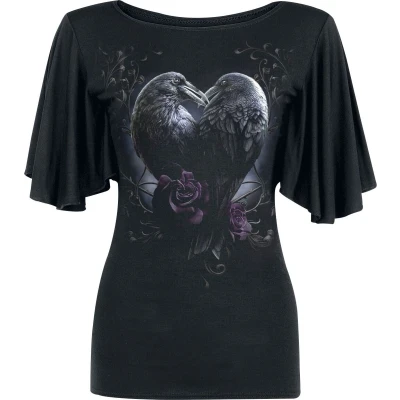 Afbeelding van Spiral Raven Heart Dames T shirt zwart 4XL