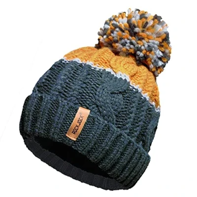 Afbeelding van RockJock Uniseks heren dames warme winter dikke kleurblok ski pompon hoed met gezellige thermische teddy fleece voering, TEAL/MOSTERD, One size