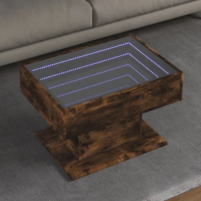 Afbeelding van Salontafel met LED 70x50x45 cm bewerkt hout gerookt eikenkleur