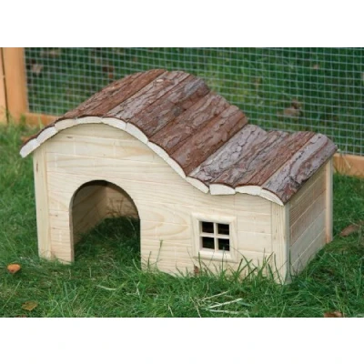 Afbeelding van Kerbl Konijnenhuis Nature met Golvend Dak Hout 40x25x24cm