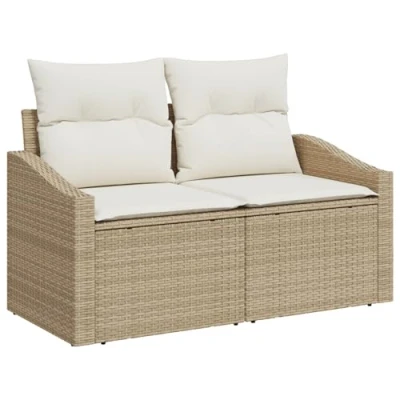Afbeelding van vidaXL 2 Zits Tuinsofa met Opslag &amp; Kussens Beige Poly Riet