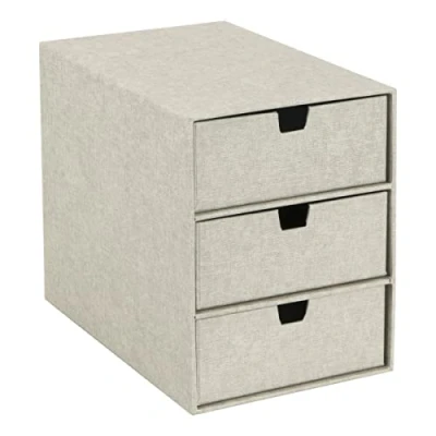 Afbeelding van BIGSO BOX OF SWEDEN INGRID Ladebox voor documenten en kantoorbenodigdheden, bureau organizer met 3 laden, opbergsysteem van vezelplaat papier in linnenlook, beige