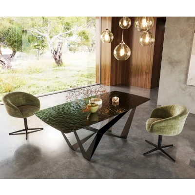 Afbeelding van DELIFE Eetkamertafel Edge Boot 200x100 Glas smelten rokerig zwart 3D Relief spider vlak staal