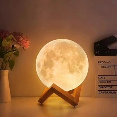Afbeelding van Maanlamp, met 3d print, bal, 20 cm doorsnee, afstandsbediening, maanlicht, dimbaar, RGB, 16 kleuren