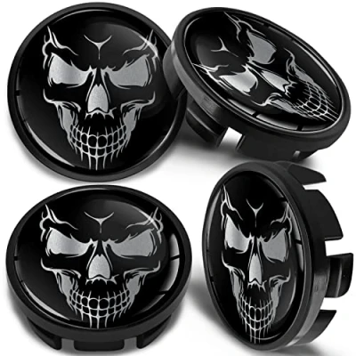 Afbeelding van SkinoEu 4 x 65mm wielnaafdoppen velgdoppen naafdop, compatibel met VW 3B7 601 171 / 6U7 wieldoppen, velgendeksel Schedel Zwart Zilver CV 48