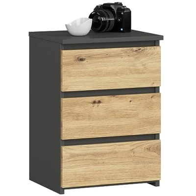 Afbeelding van AKORD Nachtkastje CL 3 met laden voor de woonkamer slaapkamer kast kantoor studeerkamer modern functioneel design 40 x 57 35 cm, gewicht 26 kg grafietgrijs eiken Artisan