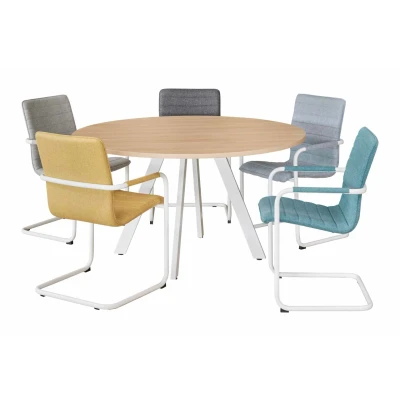 Afbeelding van Ronde vergadertafel 120cm Victory kleur frame Wit (RAL9010) blad Licht Eiken