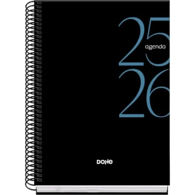 Afbeelding van Dohe Schoolagenda 2025 2026 Weekoverzicht, Formaat A5 (15x21 cm), Spaans en Engels, September tot Juni, Spiraalbinding, Harde Kaft SYSTEM Zwart