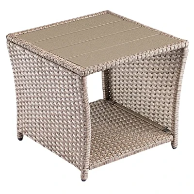 Afbeelding van Casaria Polyrattan Bijzettafel WPC Tafelblad 45x45x40cm Beige