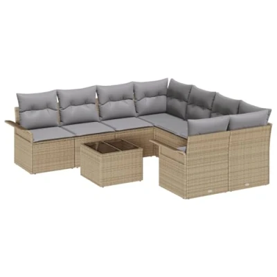 Afbeelding van vidaXL 9 delige Tuin Sofa Set met Kussens Beige Poly Rattan