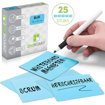 Afbeelding van 2DOBOARD Scrum Whiteboard Magneten 7,5 x cm 25 stuks Blauw Herschrijfbare Voor Kanban bord of Scrumbord Beschrijfbare Planbord Herschrijfbaar Agile werken elk Dagstartbord Board!