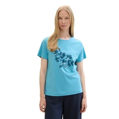 Afbeelding van TOM TAILOR Basic T shirt voor dames met print, 35313 Light Teal Blue, L