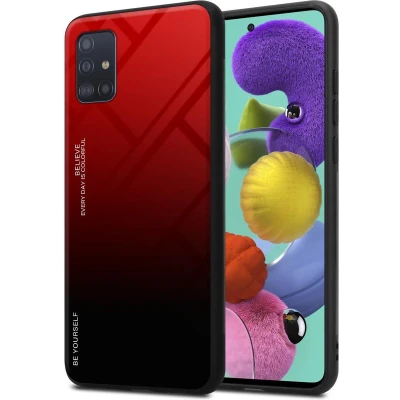 Afbeelding van Cadorabo Hoesje geschikt voor Samsung Galaxy A51 4G / M40s in ROOD ZWART Tweekleurige beschermhoes van TPU silicone Case Cover en achterzijde gehard glas