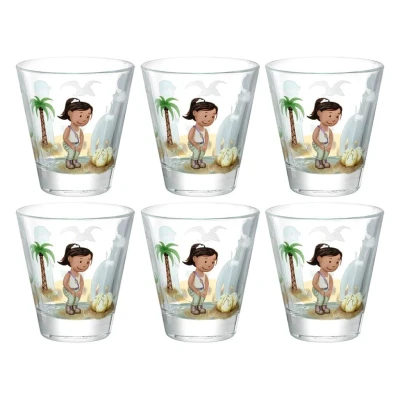 Afbeelding van Leonardo Bambini Avventura Drinkbekerset 6 delig kinderglazen met motief van hoogwaardig glas maat S, inhoud 215 ml vaatwasmachinebestendig, robuust set dino