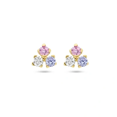 Afbeelding van Oorknoppen geelgoud zirconia blauw roze wit 5 x mm