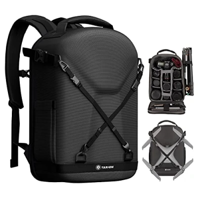 Afbeelding van TARION camerarugzak, camerarugzak met harde schaal, cameratas laptopvak van 14,5 inch en regenhoes, rugzak voor drones, spiegelreflexcamera&#039;s, accessoires