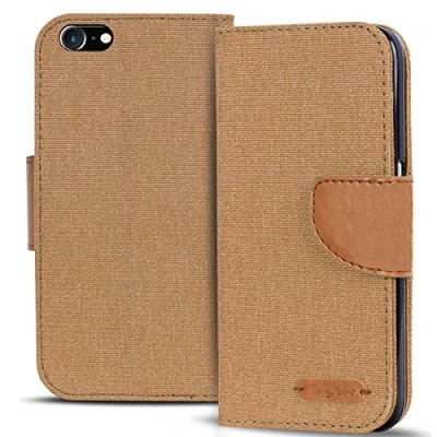 Afbeelding van Verco iPhone 4S Hoes, Beschermhoes voor Apple 4 Tas Denim Textiel Book Case Flip Klaphoes Bruin