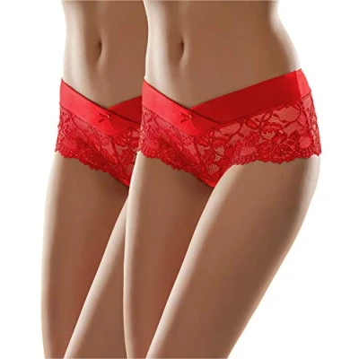 Afbeelding van Merry Style Dames Onderbroek Hipster Slip met Kantafwerking MSGAB155 ((2Pack) Zwart/Wit, 40 (Fabrieksgrootte: L))