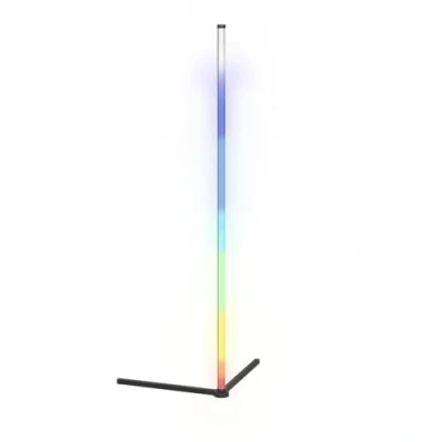 Afbeelding van Eglo LED hoek vloerlamp RGBIC, kleurwisselnde staanlamp met muzieksynk, gaming light en feest decoratie, staande lamp afstandsbediening, warm wit RGB, zwart metaal
