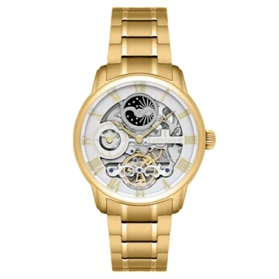 Afbeelding van Thomas Earnshaw Mens 44mm Longitude Dual Time Automatisch Skelet Horloge met Roestvrij Stalen Armband, 12 Uur Time, Zon &amp; Maan Display en Versierde Rotor, Wit/Goud, ES 8006 22