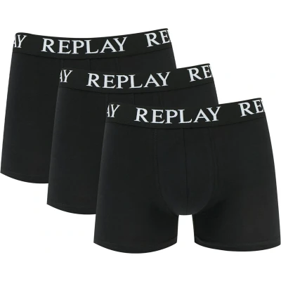 Afbeelding van Replay Boxer Basic Cuff Logo 3 Pack Zwart Ondergoed Heren