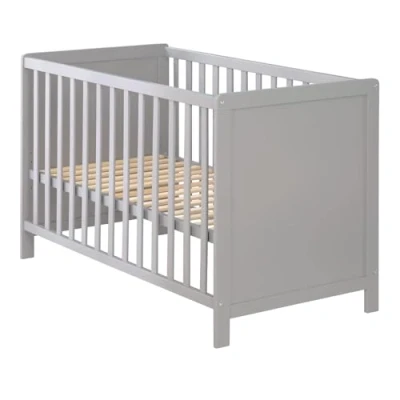 Afbeelding van roba Cododo 2 in 1 bed met lattenbodem 60 x 120 cm + ademend matras safe asleep om te bouwen tot een onafhankelijk babybed hoogte verstelbaar 5 afneembare stangen grijs gelakt hout
