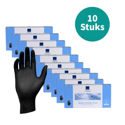 Afbeelding van Abena Nitril Handschoenen Zwart Poedervrij Maat L 100 Stuks