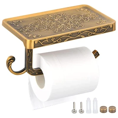 Afbeelding van Toiletpapierhouder, toiletpapierhouder met plank, wc rolhouder, boren, wandhouder, toiletpapierrolhouder, toiletrolhouder, antiek vintage, voor badkamer