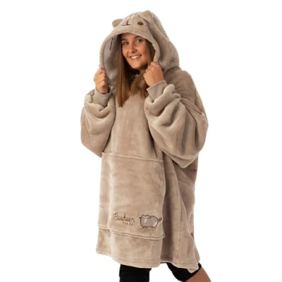 Afbeelding van Pusheen Women&#039;s Brown Embroidered Blanket Hoodie Geniet van Cozy Comfort met deze VUddie One Size Fits All Duik in speelse avonturen je favoriete kat