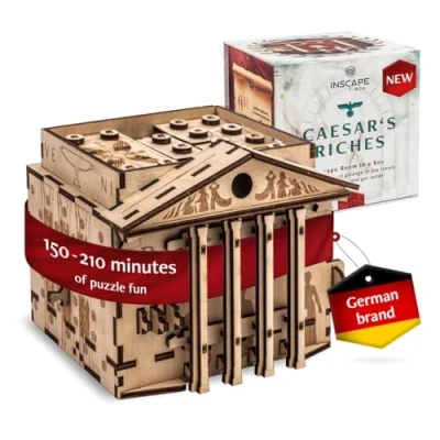 Afbeelding van INSCAPE Caesar&#039;s Riches puzzelbox, houten Escape Room spel volwassenen en kinderen, puzzelspellen voor volwassenen, 3D puzzel, cluebox, denkspelletjes
