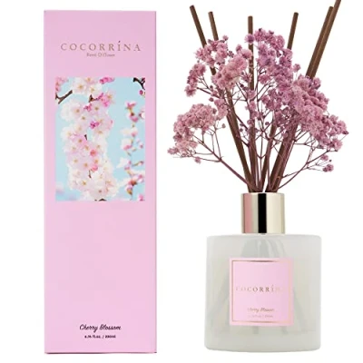 Afbeelding van Cocorrína Kamer Geurverspreider 200 ml kersenbloesemgeur diffuser met staafjes voor etherische olie thuis als decoratie van de badkamer