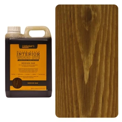 Afbeelding van Littlefair&#039;s Niet giftige houtbeits op waterbasis 2,5 liter medium eikenhouten kleurstof voor hout binnenshuis, o.a. deuren en plinten