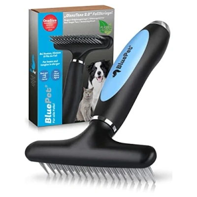 Afbeelding van BluePet GlanzTanz vachtontwarrende ontwarrende ontwarringsmiddel voor langharige honden en katten, hoogwaardige hondenstreng met twee rijen pinnen, maakt knopen klitten los (2,0 blauw)