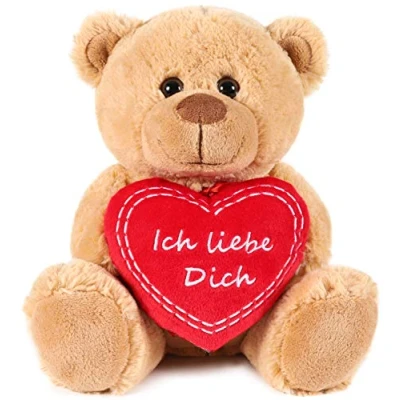 Afbeelding van BRUBAKER Teddybeer Pluche Beer met Hart Rood Ich liebe dich Duits 25 cm Teddy knuffel Bruin