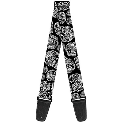 Afbeelding van Buckle Down GS WTY005 Gitaarband The Dust of Living II Sugar Skulls Zwart/Wit, 2&quot; Breed &amp; 29 54&quot; Lengte