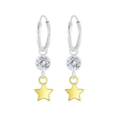 Afbeelding van JoyS Zilveren ster bedel oorbellen oorringen kristal met 14k goudplating