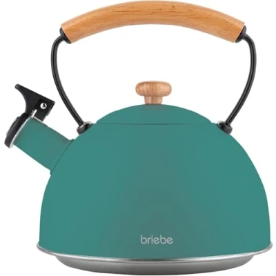 Afbeelding van briebe Nordic Waterketel Inductie, Fluitketel 2,3 L, Roestvrijstalen, Houten Handvat Cool Touch Theepot Keuken, Glaskeramische kookplaat, Gas, Elektrische Vintage Teapot, Groen