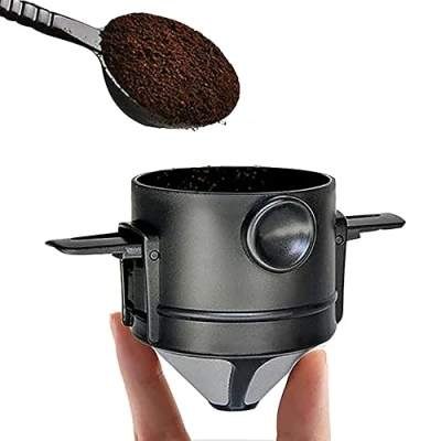 Afbeelding van koffiefilter, herbruikbare overgietkoffiezetapparaat, papierloos giet over koffiedruppelaar, roestvrijstalen met inklapbare houders voor thuiskantoor, reizen, kamperen