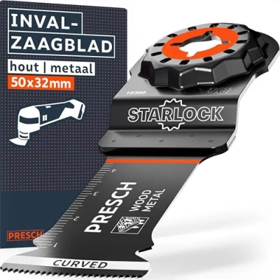Afbeelding van Presch Multitool Zaagblad Hout &amp; Metaal 50x32mm Starlock voor gereedschapsloos vervangen Precies zagen met BI metalen tanden Curved Tec ontwerp Nauwkeurig accessoire