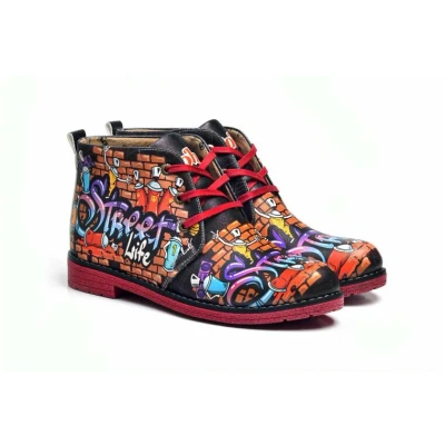 Afbeelding van Goby Street Art Dames Enkellaarzen Graffiti Design Handgemaakt Gevoerd Comfortabel Maat 38